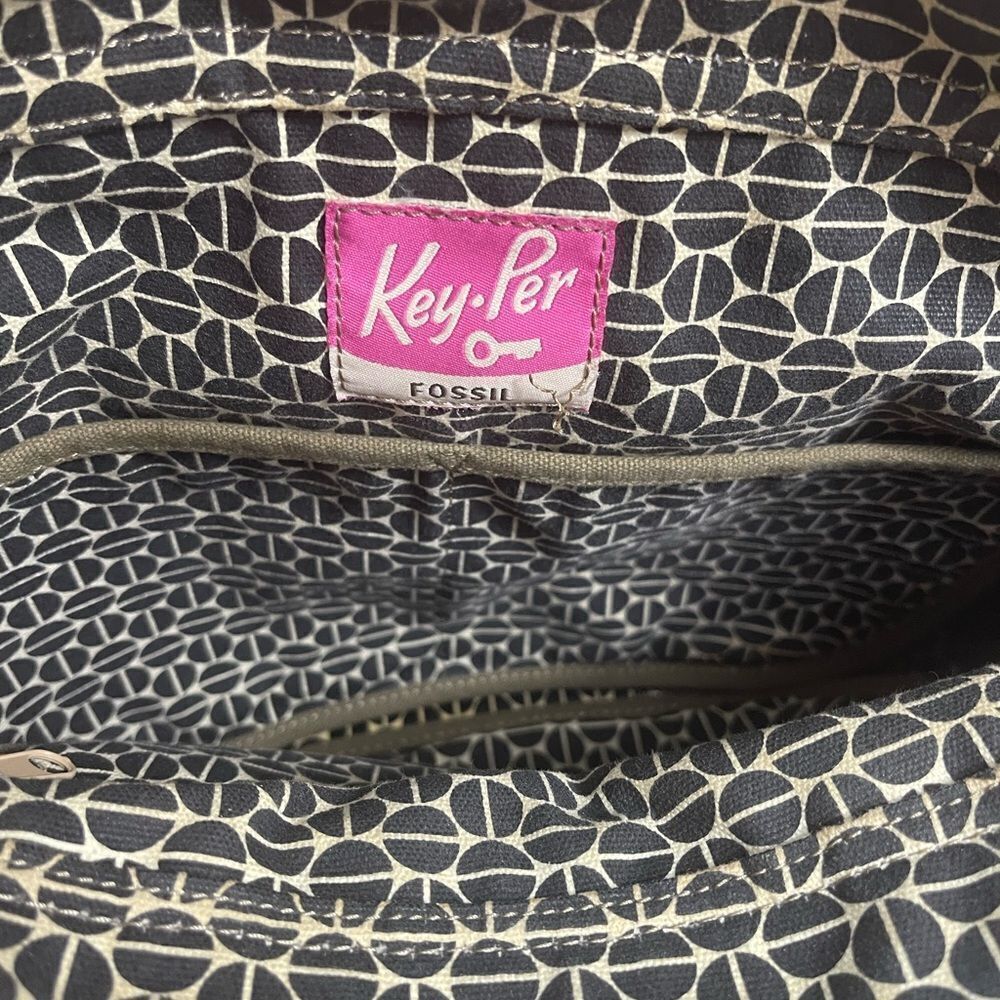 Fossil Key-Per Coated Canvas Black Tan Leather Tr… - image 7